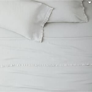 West Elm European Flax Linen Ruffle Sheet Set King Bedsheets Pale Blue
